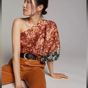 Sachin & Babi Anthropologie Leina Eyelet One Shoulder Puff Sleeve Blouse